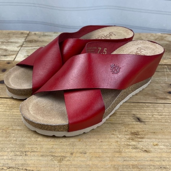 Yokono - Cross Band Leather Wedge Sandals - Red - Made in Spain - Women's 7.5 - Picture 6 of 16
